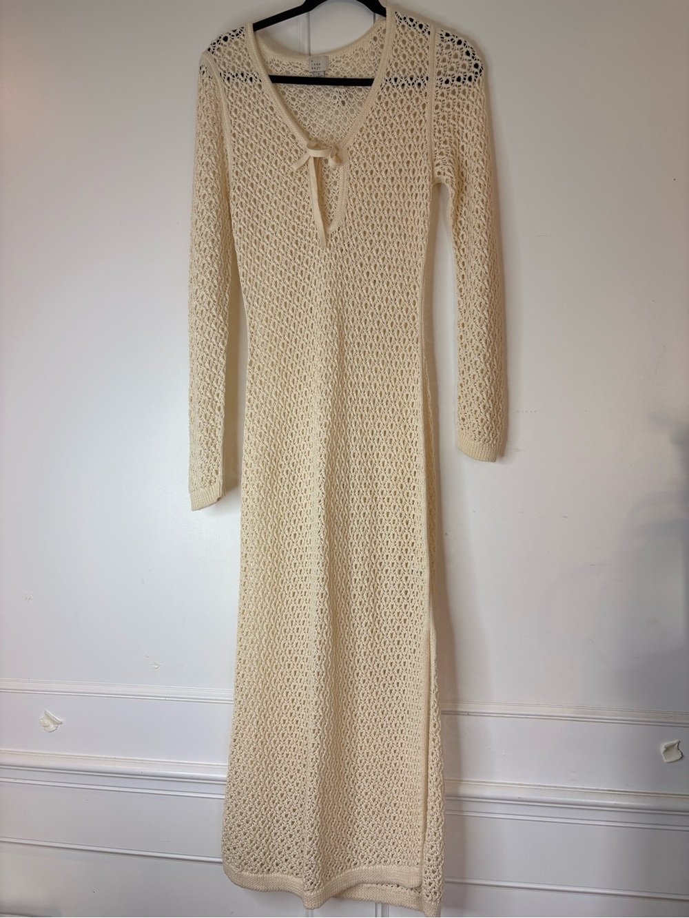 A New Day-Long Sleeve Crochet boho Maxi Dress in Cream